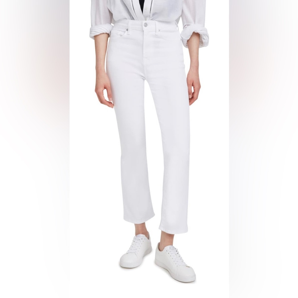 7 For All Mankind Slim Illusion High Waist Slim Kick in Luxe White
